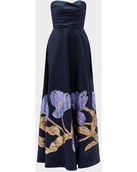 Amsale - Strapless Floral Trim Long Gown - Lyst