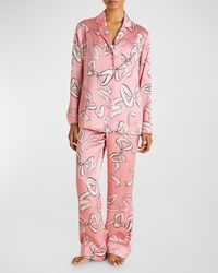 Olivia Von Halle - Bow-Print Silk Pajama Set - Lyst