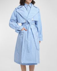 Plan C - Striped Belted Long Trench Coat - Lyst