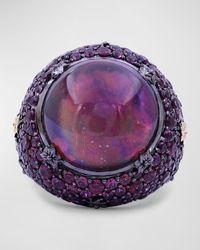 Stephen Dweck - Garnet And Quartz Ring In Blackened Sterling Silver With 18k Gold Flowers, Size 7 - Lyst