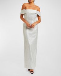 mestiza - Mona Off-Shoulder Metallic Column Gown - Lyst