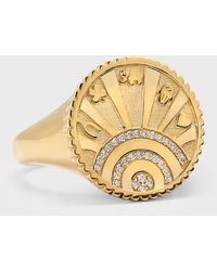 Sydney Evan - 14K Small Pave Diamond Luck Coin With Rays Ring - Lyst