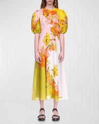 ALÉMAIS - Silas Puff-Sleeve Floral Linen Midi Dress - Lyst