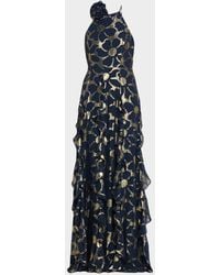 Ramy Brook - Idella Ruffle-Trim Metallic Floral Halter Gown - Lyst
