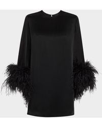 LAPOINTE - Double-Face Satin Shift Dress With Ostrich Feathers - Lyst