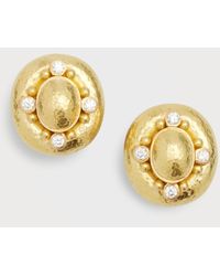 Elizabeth Locke - 19k Vertical Oval Dome Earrings With 2.5mm Diamonds - Lyst