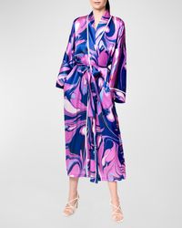 Christine Lingerie - Marble-Print Kimono-Sleeve Silk Robe - Lyst