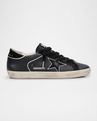 Golden Goose - Super-Star Mixed Leather Low-Top Sneakers With Metallic Piping - Lyst