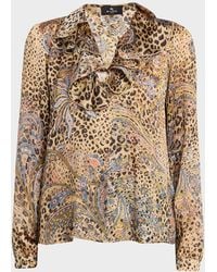 Etro - Leopard Paisley-Print Silk Ruffle Blouse - Lyst