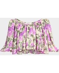 Chloé - Floral Silk Puff-Sleeve Ruffle Crop Top - Lyst