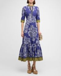 Etro - Bandana-print 3/4 Sleeve Midi Dress - Lyst