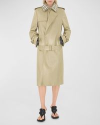 Burberry - Leather Trench Coat With Check Collar - Lyst