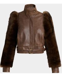 Chloé - Faux Fur Sleeves Leather Bomber Jacket - Lyst