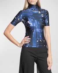 Coperni - Abstract-Print Mock-Neck Short-Sleeve Fitted Top - Lyst