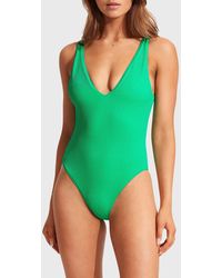 Seafolly - Deep V-Neck One-Piece Swimsuit - Lyst