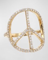 Sheryl Lowe - 14k Gold Peace Sign Diamond Ring, Size 8 - Lyst