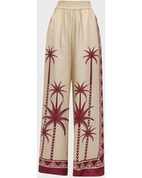 La DoubleJ - Wide-leg Silk Palazzo Pants With Floral Detail - Lyst