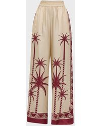 La DoubleJ - Wide-leg Silk Palazzo Pants With Floral Detail - Lyst