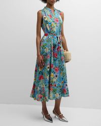 Tahari - The Phoebe Pintuck Floral-Print Midi Dress - Lyst