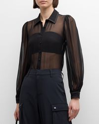 Alice + Olivia - Roanne Sheer Blouson-Sleeve Button-Front Shirt - Lyst