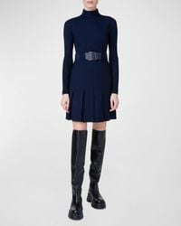 Akris - Mock-Neck Sleeveless Belted Pleated Mini Dress - Lyst