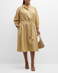 Whitney Morgan - Plus Size Ruched Puff-Sleeve Poplin Dress - Lyst
