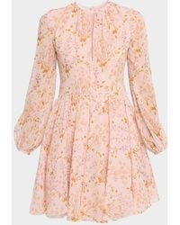 Giambattista Valli - Floral Georgette Long-Sleeve Mini Dress - Lyst