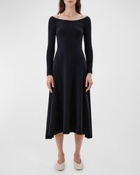 Another Tomorrow - Off-The-Shoulder Long-Sleeve Leotard Midi Dress - Lyst