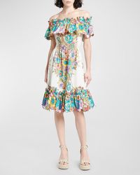 Etro - Blouquet Floral-print Ruffle Off-the-shoulder Dress - Lyst