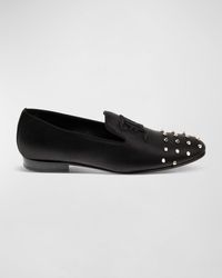 John Galliano - Embroidered Monogram Studded Leather Loafers - Lyst