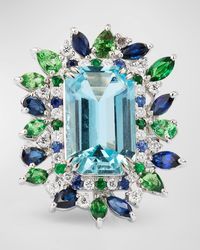 Alexander Laut - 18K Aquamarine, Sapphire, Tsavorite And Diamond Ring, Size 6.5 - Lyst