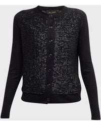 St. John - Sequin-Front Wide Rib Knit Cardigan - Lyst