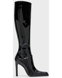 Saint Laurent - Nina Patent Buckle Stiletto Knee Boots - Lyst