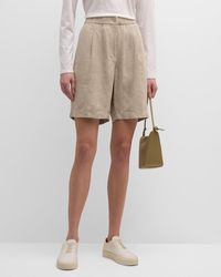 Eileen Fisher - Pleated Organic Linen Bermuda Shorts - Lyst