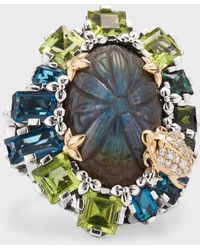 Stephen Dweck - Carved Labradorite And Gemstone Statement Ring With Diamonds - Lyst