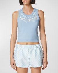 Versace - Floral Bead Embroidered Knit Tank Top - Lyst