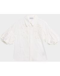 Dice Kayek - Puff-Sleeve Embroidered Button-Down Top - Lyst