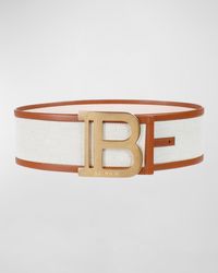 Balmain - B Logo Canvas & Leather Buckle Belt - Lyst