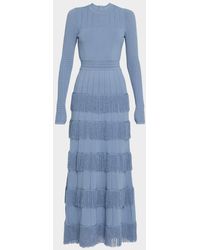 Lela Rose - Tiered Fringe Long-Sleeve Maxi Dress - Lyst