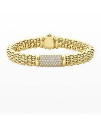 Lagos - 18k Caviar Gold Rope Bracelet W/ 17mm Diamond Plate - Lyst