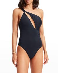 Seafolly - Spliced One-shoulder Solid One-piece Swimsuit - Lyst
