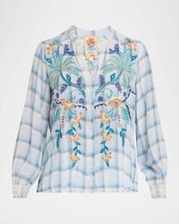 Johnny Was - Embroidered Check Silk Relaxed Button-Down Shirt - Lyst