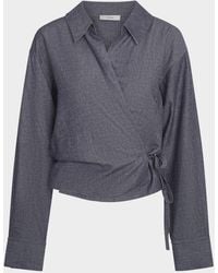 Vince - Collared Linen-Blend Wrap Top - Lyst