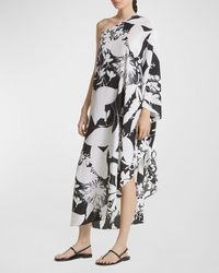 Michael Kors - Shadow Floral-Print One-Shoulder Organic Crepe De Chine Asymmetric Caftan Dress - Lyst