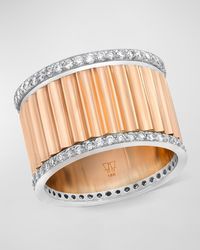 WALTERS FAITH - 18k Rose Gold And White Gold 15mm Diamond Fluted Band Ring - Lyst