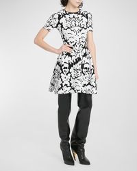 Alexander McQueen - Damask Print Flare Knit Mini Dress - Lyst