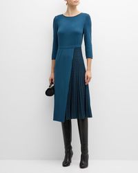 Misook - Pleated Short-sleeve Knit Midi Dress - Lyst