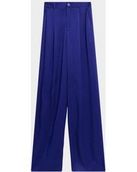 LAPOINTE - Pleated Satin Wide-Leg Trousers - Lyst