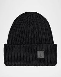 Saint Laurent - Apos;S Ribbed Wool Ysl-Patch Beanie Hat - Lyst
