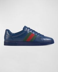 Gucci - Ace Leather Low-Top Sneakers With Web - Lyst